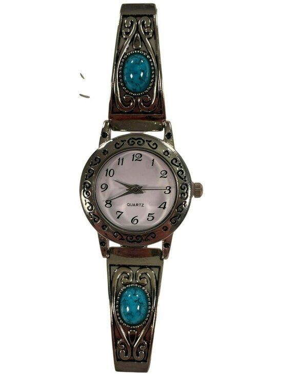 Time and Tru Accessories - Time And Tru Women's Silver-Tone Turquoise Watch Stretch Band O/S BOXED NEW